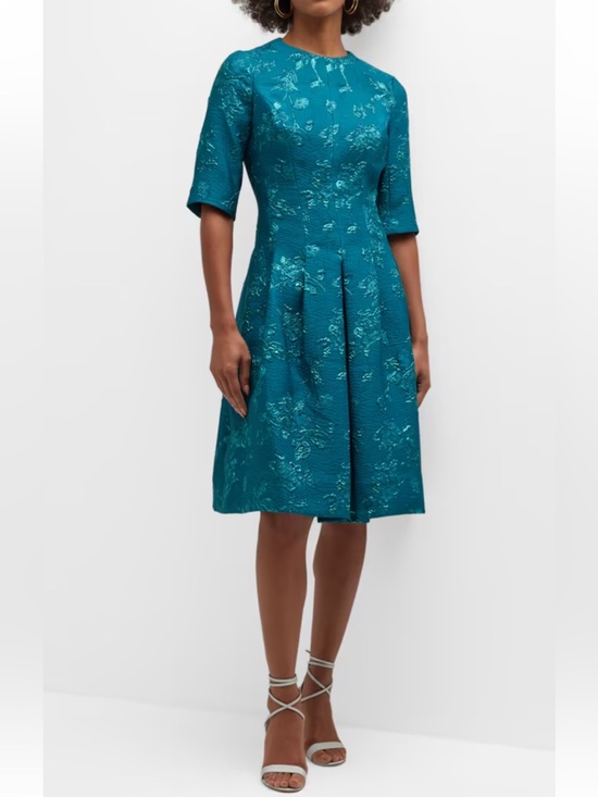 Teri Jon Dresses & Skirts - Rickie Freeman for Teri Jon Teal Pleated Floral Jacquard Midi Dress 2
